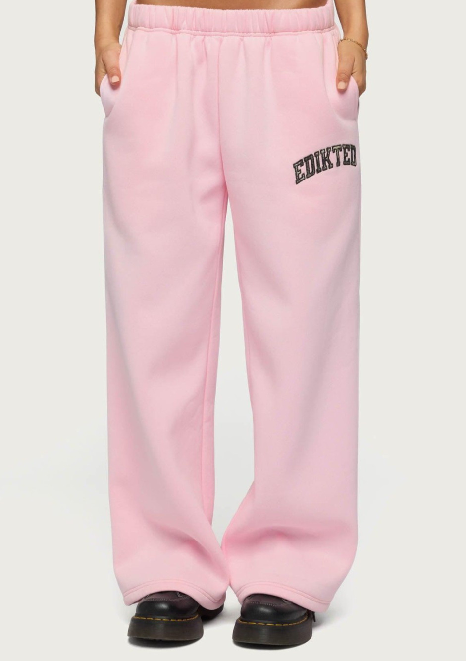 Edikted Camo Crush Sweatpants Womens S Light Pink Wide Leg Logo NWOT